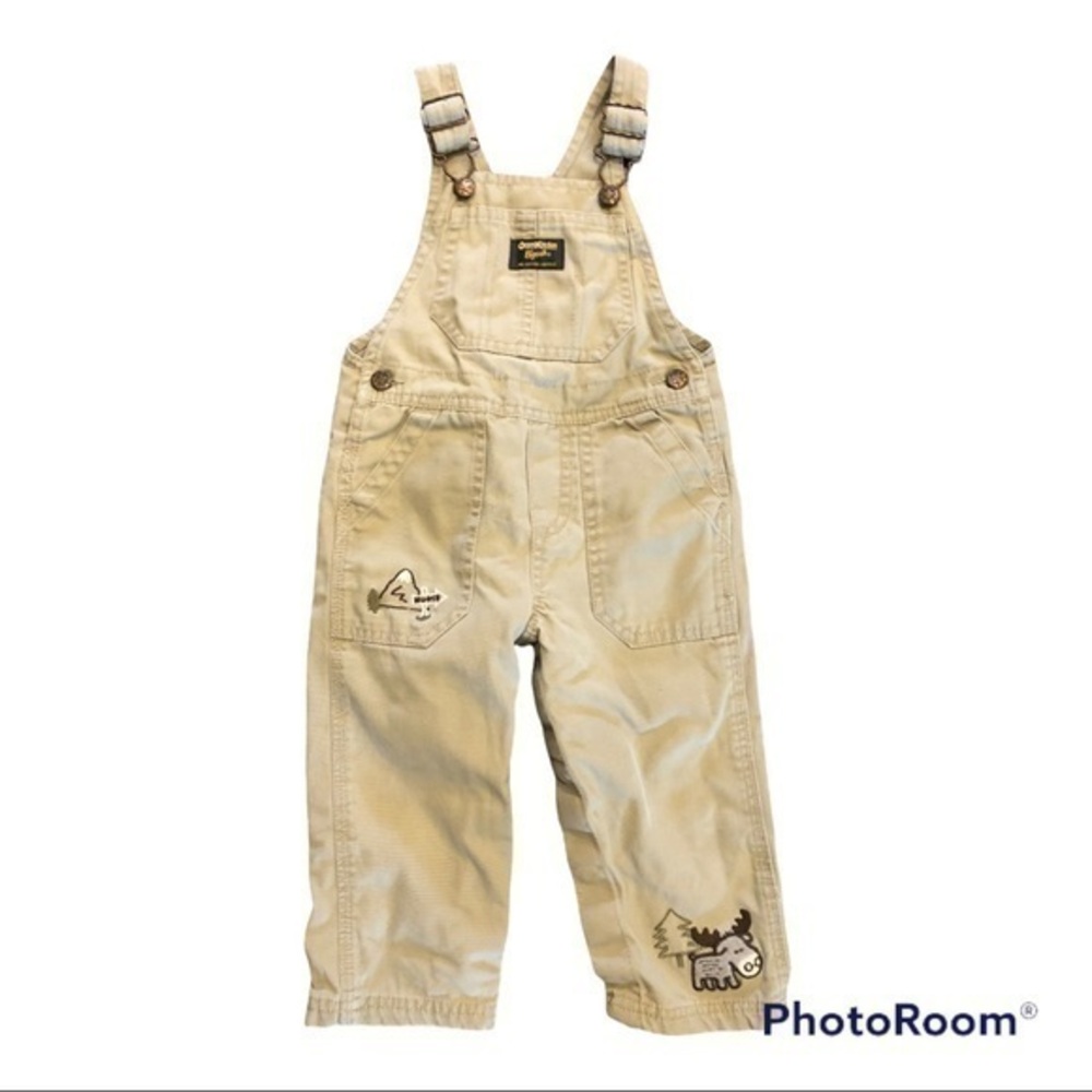 Oshkosh b’gosh vestbak khaki moose embroidered overalls 18M